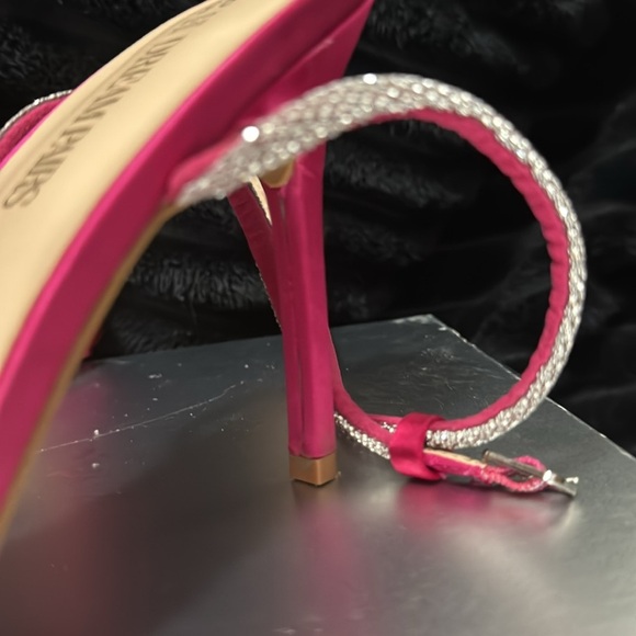 Elegant Pink/Fuchsia Stiletto 4.5” (total height) Heels with Rhinestone Accents - Picture 4 of 7